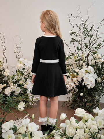Young Girl Knitted Colorblocked Crew Neck Fitted Casual Dress
