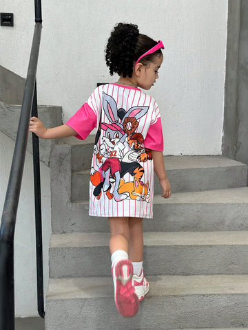 Young Girl Knitted Cute Animal & Striped Pattern Loose Casual Dress