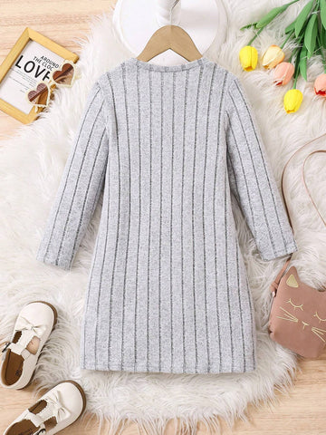 Young Girl Knitted Cute Cat Embroidered Integrated Casual Dress