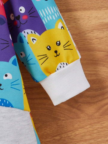 Young Girl Knitted Cute Cat Pattern Hooded Loose Casual Dress