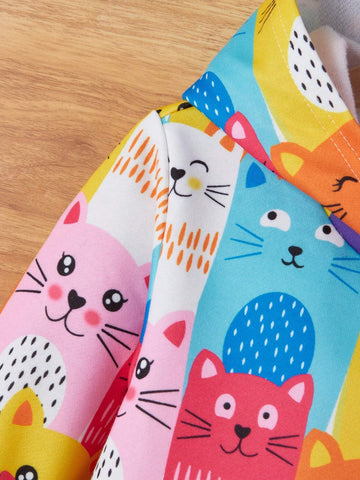 Young Girl Knitted Cute Cat Pattern Hooded Loose Casual Dress