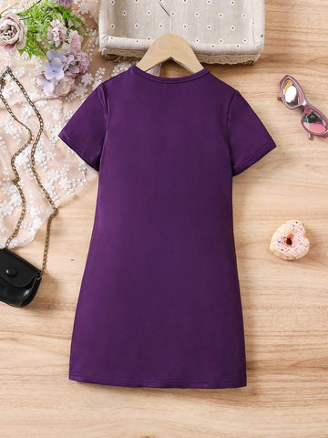 Young Girl Knitted Cute Girl Pattern Fitted Casual Dress