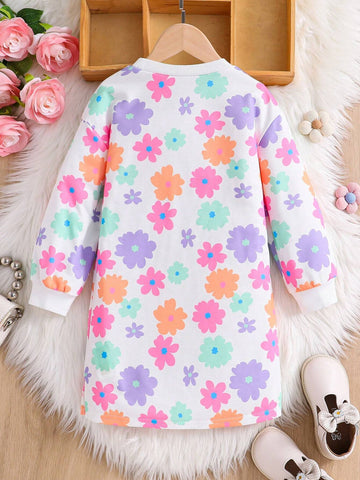 Young Girl Knitted Ditsy Floral Fitted Casual Dress