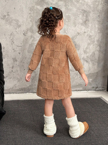 Young Girl Knitted Fluffy Crew Neck Loose Casual Dress