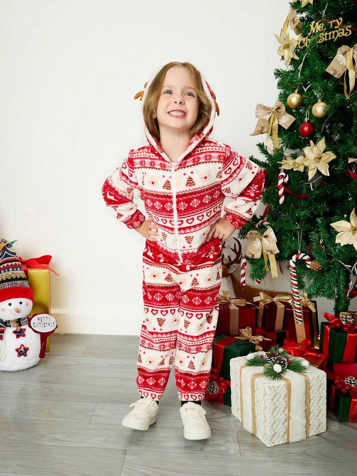 Young Girl Knitted Fluffy Hooded Loose Jumpsuit