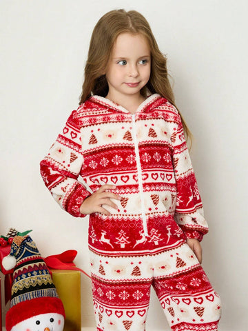 Young Girl Knitted Fluffy Hooded Loose Jumpsuit