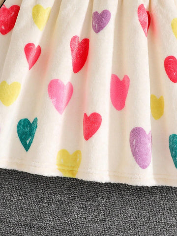 Young Girl Knitted Fuzzy Heart Pattern Loose Casual Dress