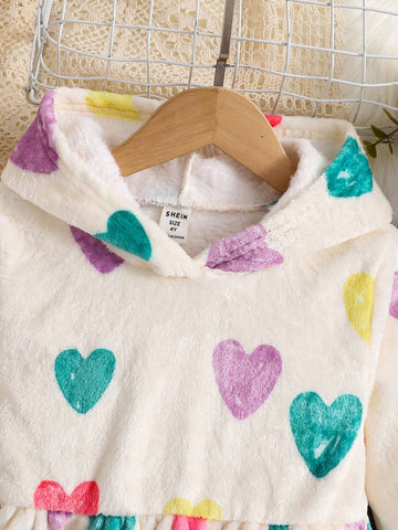Young Girl Knitted Fuzzy Heart Pattern Loose Casual Dress