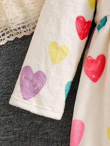 Young Girl Knitted Fuzzy Heart Pattern Loose Casual Dress