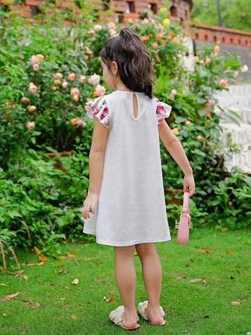 Young Girl Knitted Golden Girl Pattern Round Neck Loose Casual Long Dress With Ruffled Hem