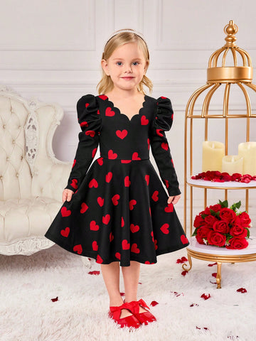 Young Girl Knitted Heart-Shaped Color Bishop Sleeve Fitted ,Suitable Everyday Wear