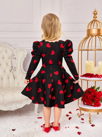 Young Girl Knitted Heart-Shaped Color Bishop Sleeve Fitted ,Suitable Everyday Wear