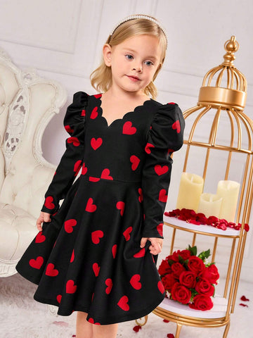 Young Girl Knitted Heart-Shaped Color Bishop Sleeve Fitted ,Suitable Everyday Wear