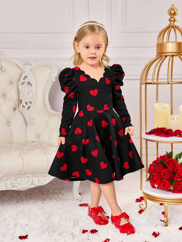 Young Girl Knitted Heart-Shaped Color Bishop Sleeve Fitted ,Suitable Everyday Wear