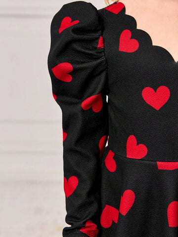 Young Girl Knitted Heart-Shaped Color Bishop Sleeve Fitted ,Suitable Everyday Wear
