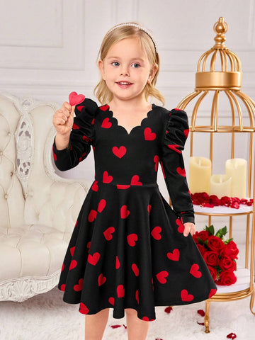 Young Girl Knitted Heart-Shaped Color Bishop Sleeve Fitted ,Suitable Everyday Wear