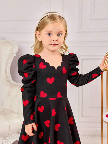 Young Girl Knitted Heart-Shaped Color Bishop Sleeve Fitted ,Suitable Everyday Wear