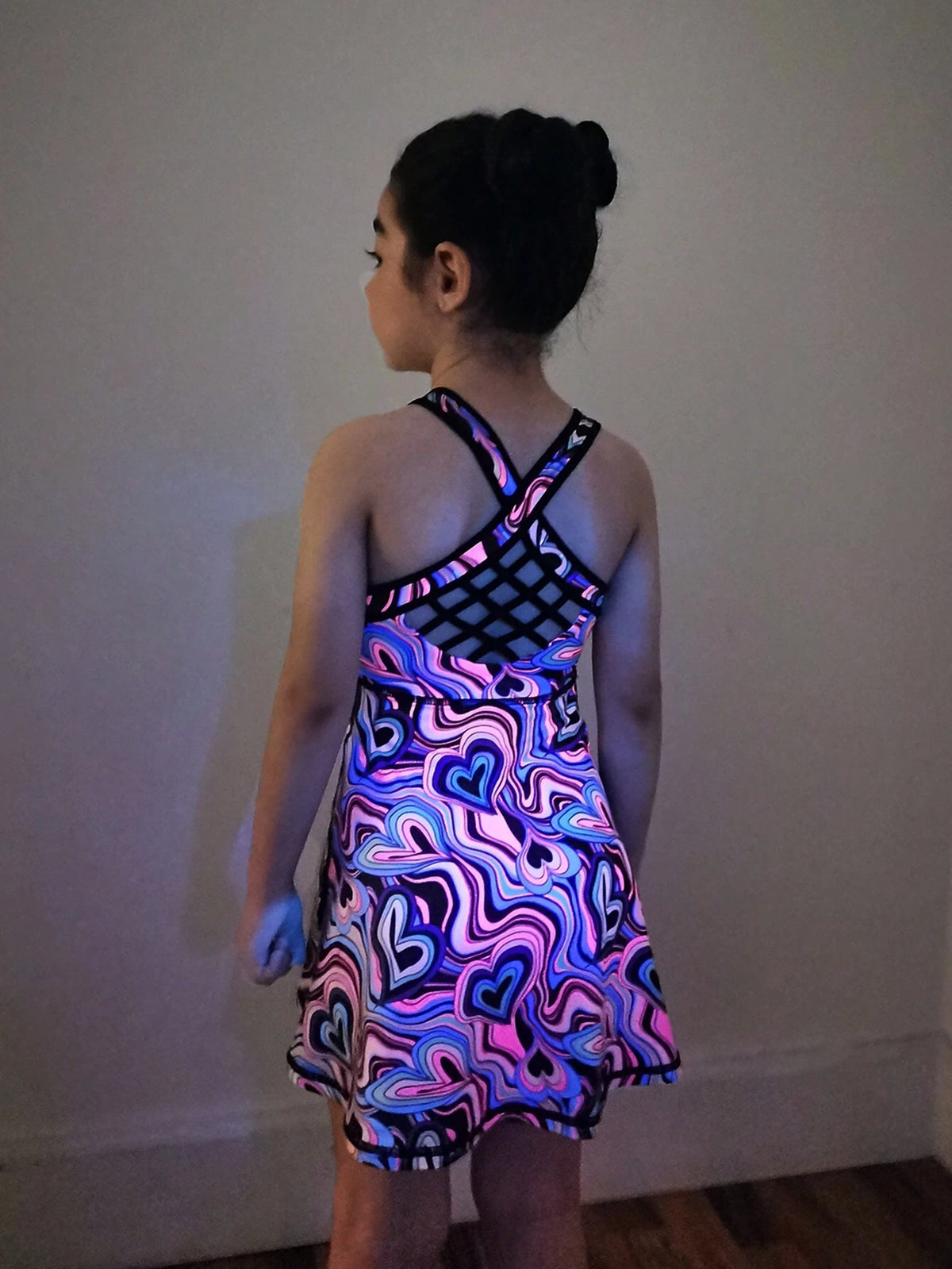 Young Girl Knitted Heart & Geometric Pattern Sleeveless One-Piece Sports Dress