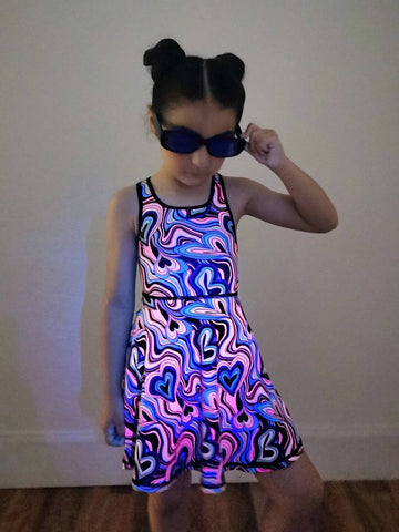 Young Girl Knitted Heart & Geometric Pattern Sleeveless One-Piece Sports Dress