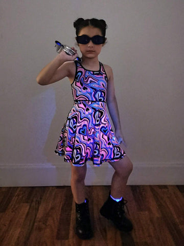 Young Girl Knitted Heart & Geometric Pattern Sleeveless One-Piece Sports Dress