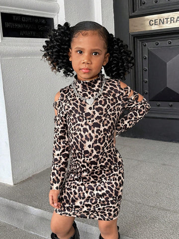 Young Girl Knitted Leopard Print Bodycon Casual Dress