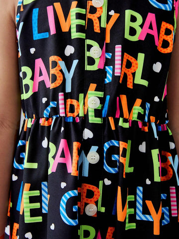 Young Girl Knitted Letter Printed Round Neck Sleeveless Bodycon Casual Dress