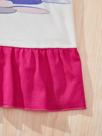 Young Girl Knitted Mermaid Pattern Round Neck Short Flounce Sleeve Loose Casual Dress