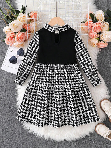 Young Girl Knitted Plaid Collar Casual Dress