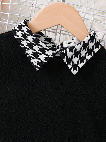 Young Girl Knitted Plaid Collar Casual Dress