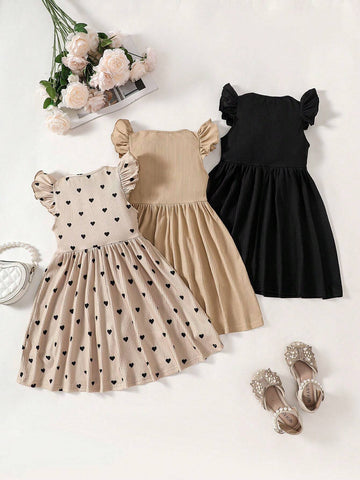Young Girl Knitted Plain Cap Sleeve Loose Casual Dress Three-Piece Suit