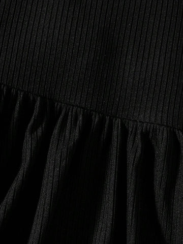 Young Girl Knitted Plain Cap Sleeve Loose Casual Dress Three-Piece Suit