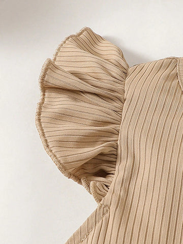 Young Girl Knitted Plain Cap Sleeve Loose Casual Dress Three-Piece Suit