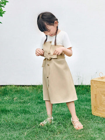 Young Girl Knitted Pure Color Round Neck Patchwork Woven Integrated Casual Dress