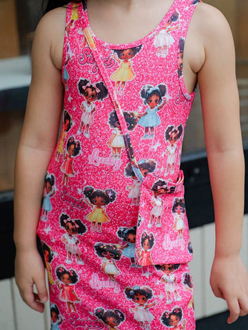 Young Girl Knitted Sleeveless A-Line Dress With Cartoon Print
