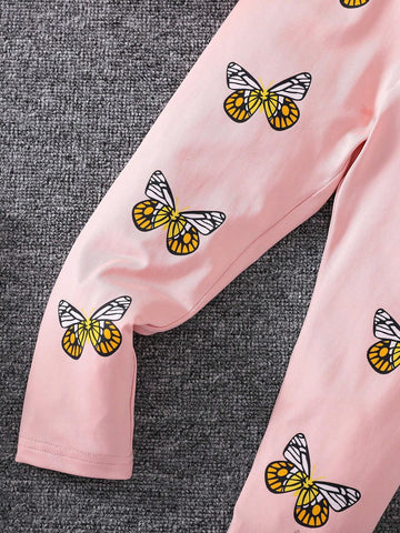 Young Girl Knitted Solid Color Butterfly Pattern Sleeveless Round Neck Vest And Long Pants Two-Piece Set