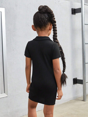 Young Girl Knitted Solid Color Casual Academy Towel Embroidered Letter Bodycon Dress