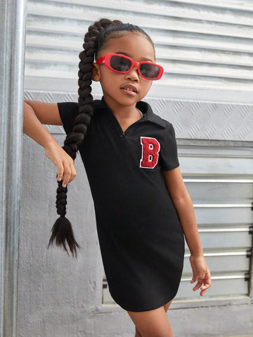 Young Girl Knitted Solid Color Casual Academy Towel Embroidered Letter Bodycon Dress