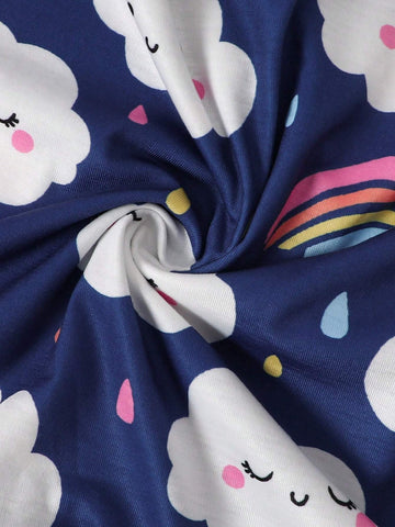 Young Girl Knitted Solid Color Cute Cloud And Rainbow Pattern Three-Piece Dress Set