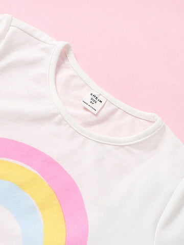 Young Girl Knitted Solid Color Cute Cloud And Rainbow Pattern Three-Piece Dress Set