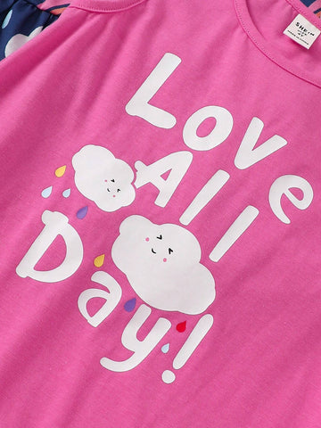 Young Girl Knitted Solid Color Cute Cloud And Rainbow Pattern Three-Piece Dress Set