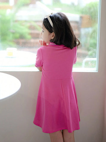 Young Girl Knitted Solid Color Polo Collar Integrated Casual Dress