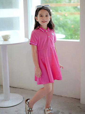 Young Girl Knitted Solid Color Polo Collar Integrated Casual Dress