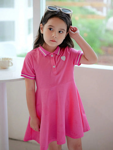 Young Girl Knitted Solid Color Polo Collar Integrated Casual Dress