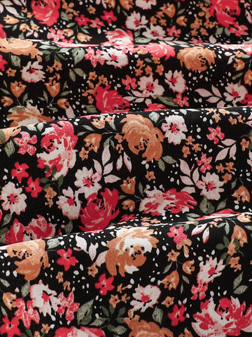 Young Girl Knitted Solid Color Round Neck Patchwork Floral Integrated Casual Autumn/Winter Dress