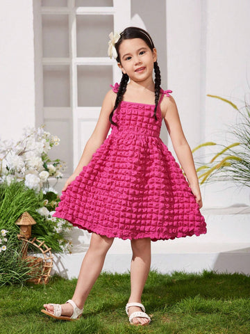 Young Girl Knitted Solid Color Sleeveless Fitted Casual A-Line Dress With Cinched Waist