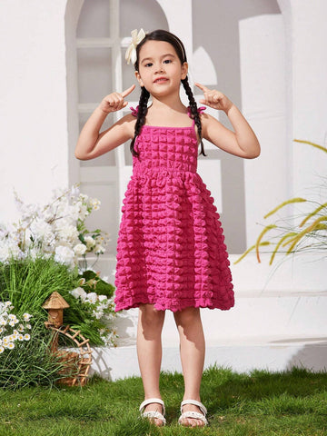 Young Girl Knitted Solid Color Sleeveless Fitted Casual A-Line Dress With Cinched Waist
