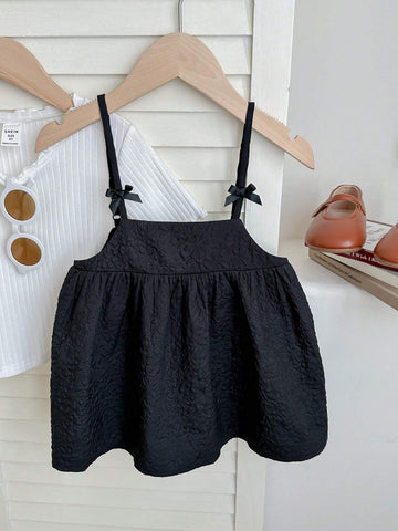 Young Girl Knitted Solid Color Small Stand Collar Top And Woven Casual Camisole Shirt, 2pcs/Set