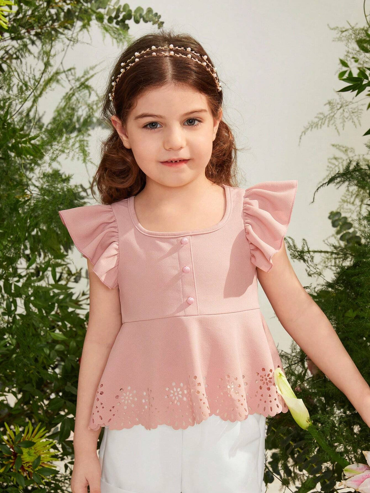 Young Girl Knitted Solid Color Square Collar Cap Sleeve Fitted Casual Shirt
