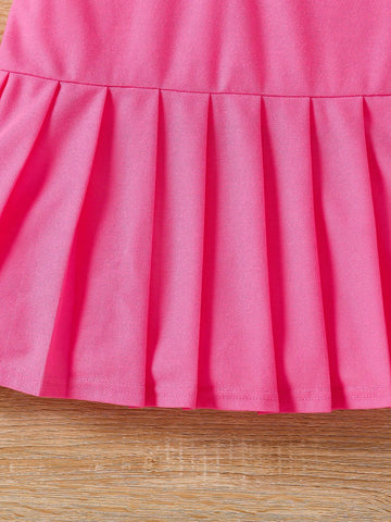 Young Girl Knitted Solid Color Sweet And Lovely Short Flare Sleeve Pleated Polo Dress Casual