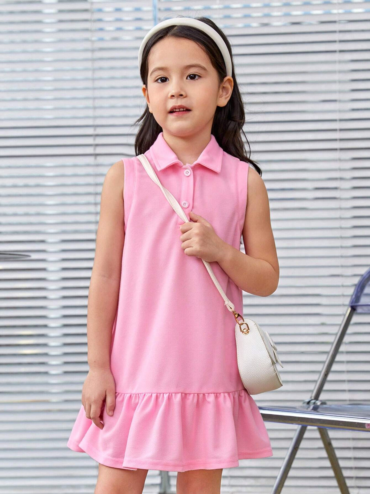Young Girl Knitted Solid Color Turn-Down Collar Bodycon Casual Polo Dress